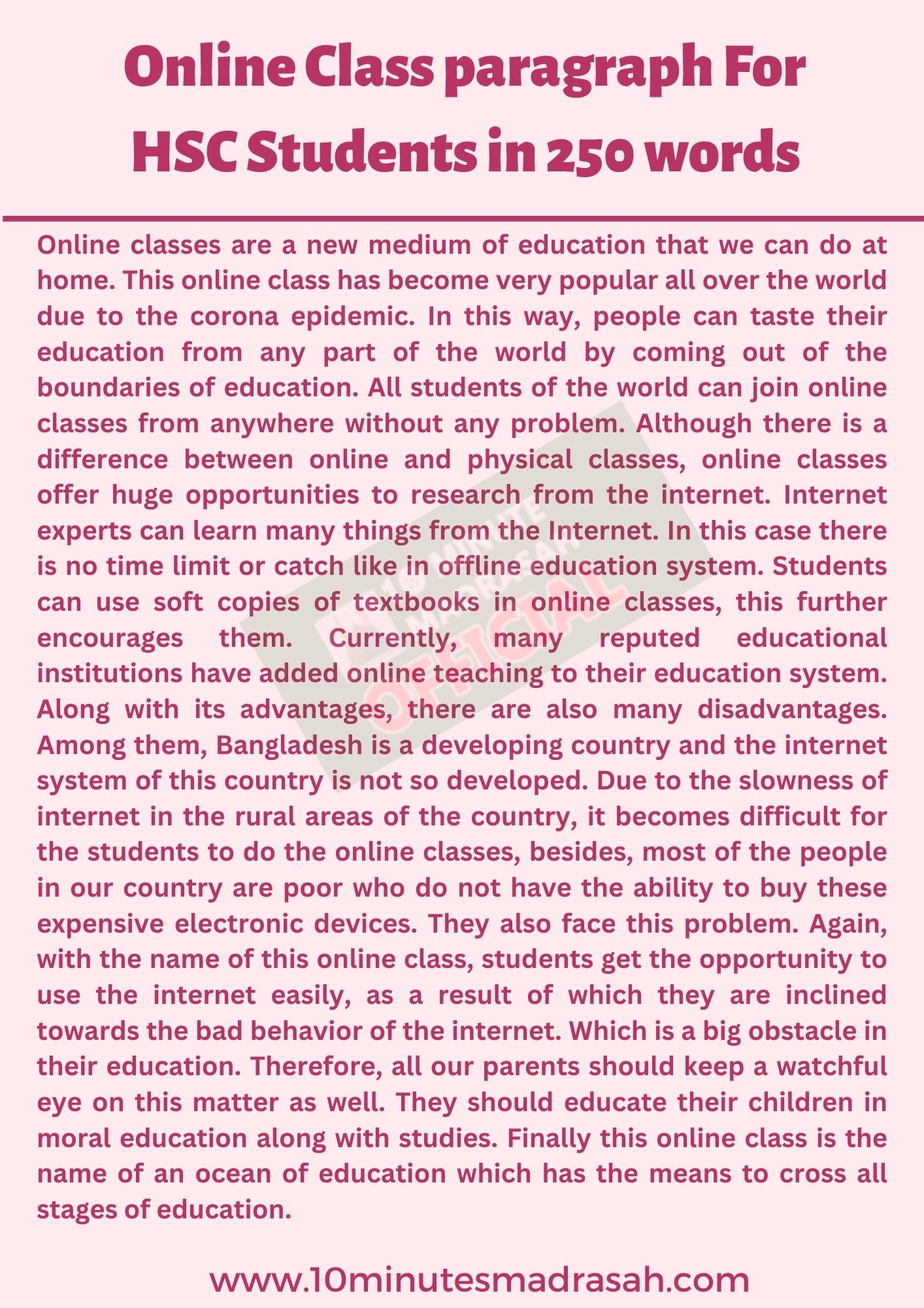 Online Class paragraph  For HSC