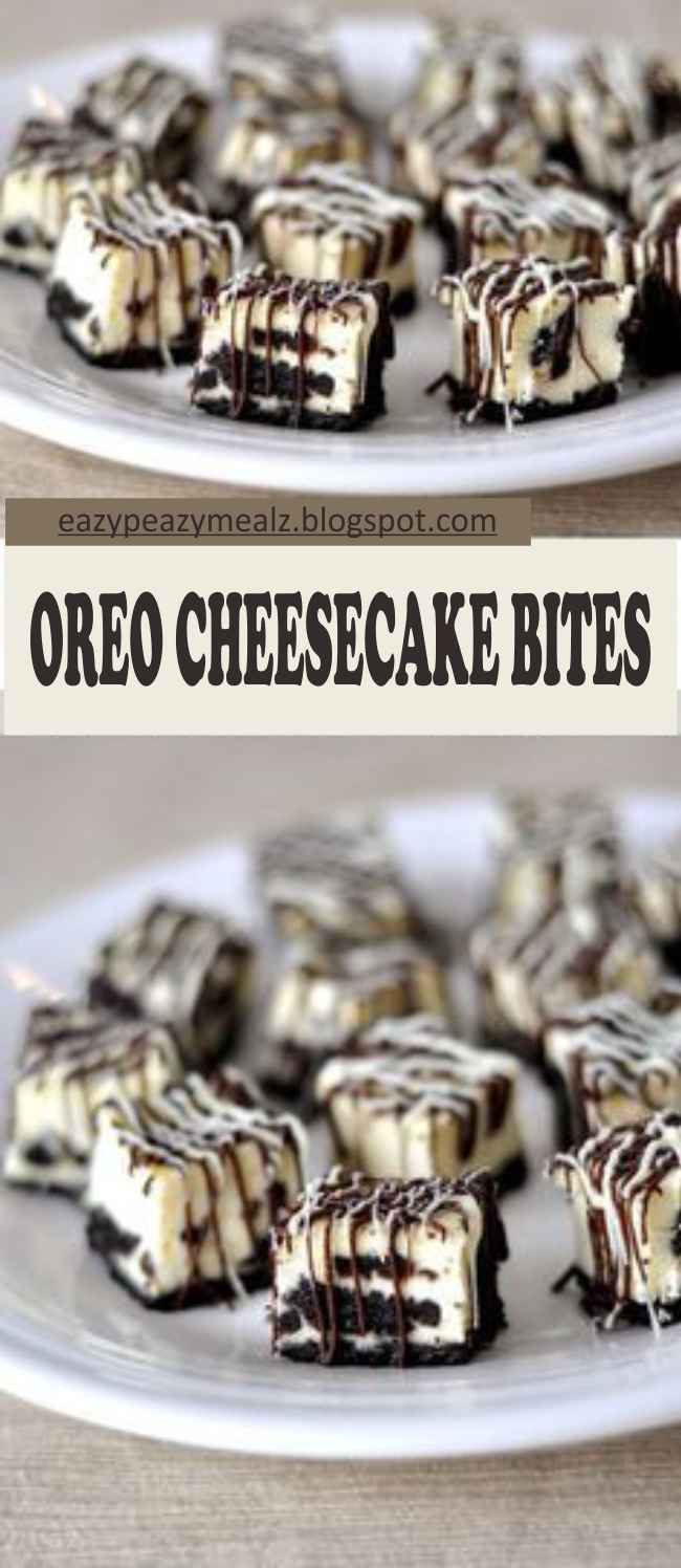 These Oreo cheesecake bites are cheesecake and Oreo bliss in bite-size form. Drizzled in white and dark chocolate, they are heavenly