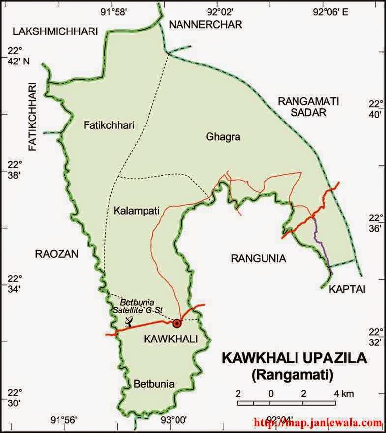 kawkhali upazila map, rangamati, bangladesh