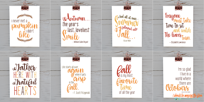 Eight Fall Printable Quotes | Download and print this big bundle of eight autumn printables. 8x10 sizes, ready to print and frame.