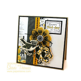 Sizzix For the Record stamp and die set Happy Bird-Day card, by Paperesse.