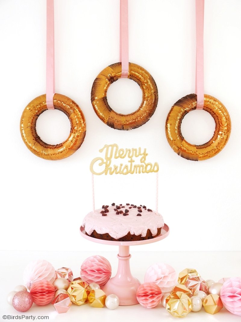 Recette Gâteau de Noël aux Canneberges & Topper DIY - un gâteau facile te rapide à faire pour sublimer vos desserts de fin d'année! by BirdsParty.fr @birdsparty #noel #recettenoel #gateaurose #recettecannenberges