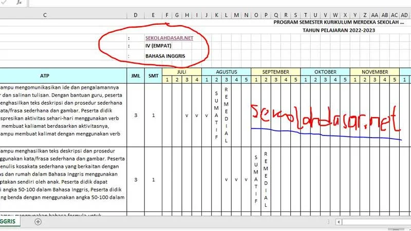 Program Semester Bahasa Inggris Kelas 4 SD Kurikulum Merdeka