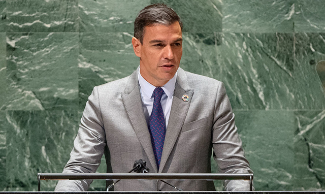 El presidente del Gobierno de España Pedro Sánchez se dirige a la Asamblea General durante la reunión de alto nivel del 76 periodo de sesiones.ONU//Cia Pak