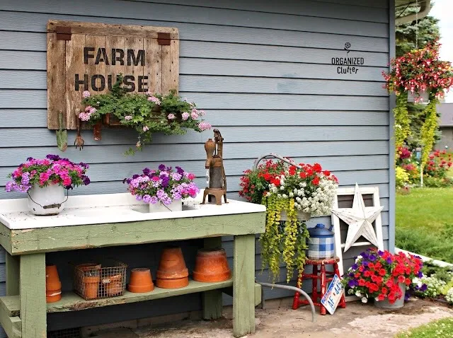 Photo of junk garden potting bench/sink plant & decor ideas.