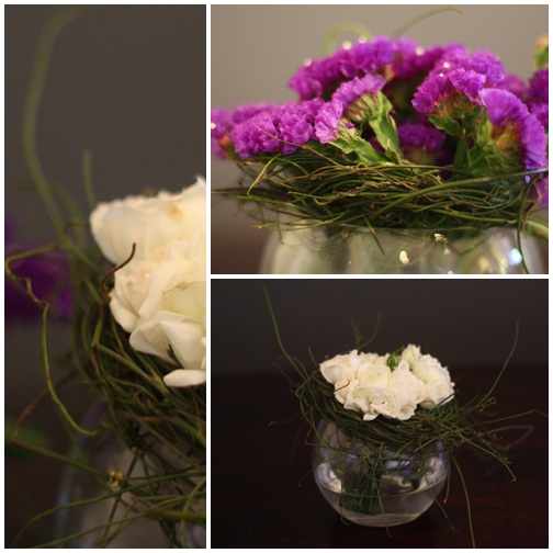 Bathroom Flowers Brides Bouquet in white and Bridesmaids in purple and 
