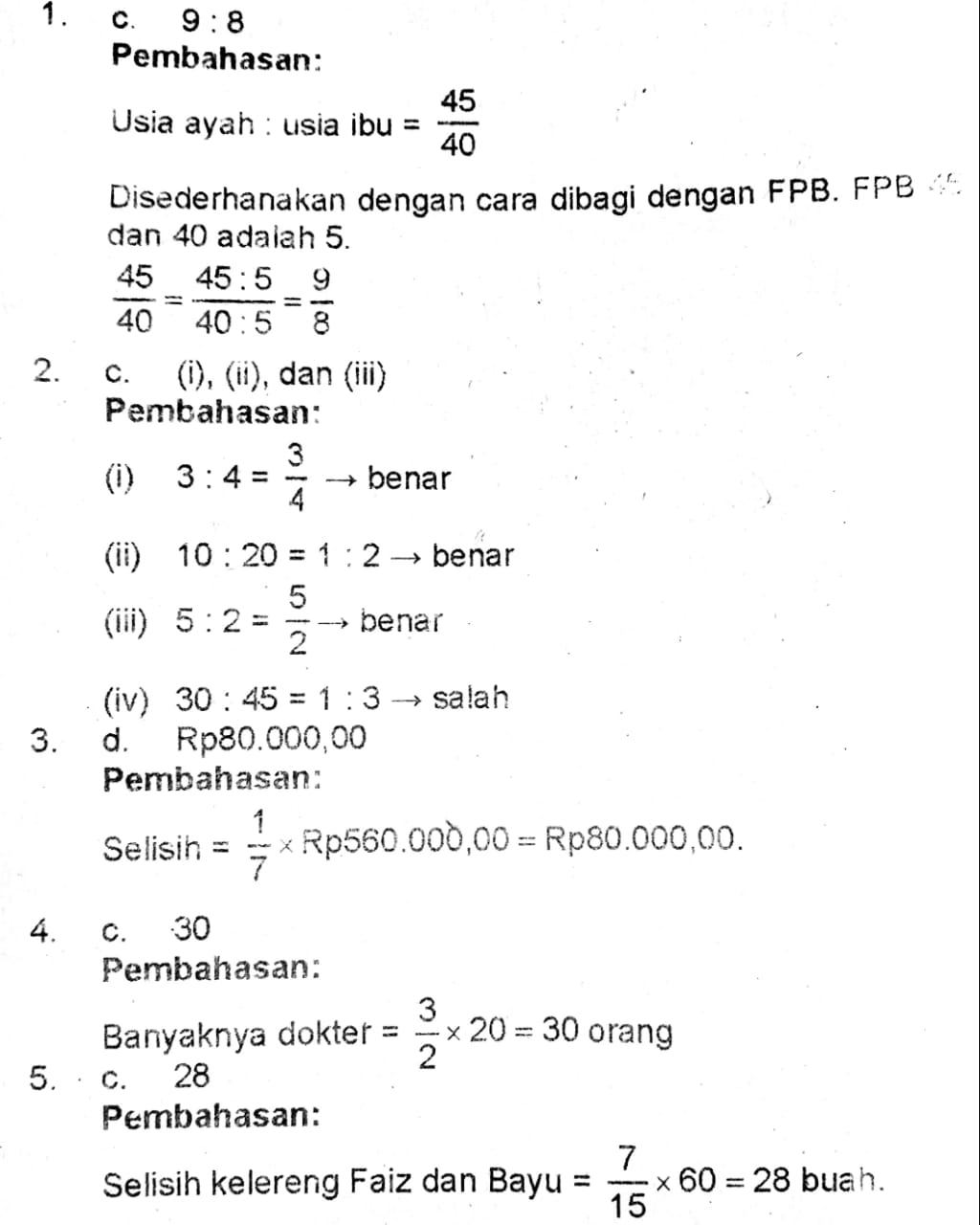 Kumpulan Soal dan Cara pengerjaannya Materi Perbandingan - Skala kelas 5 SD