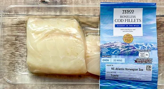Pack of two boneless cod fillets.