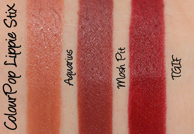 ColourPop Lippie Stix - Aquarius, Mosh Pit and TGIF Swatches & Review