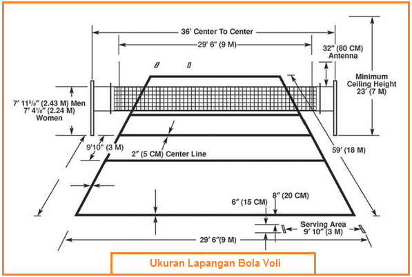 Ukuran Lapangan Net Bola Permainan Voli
