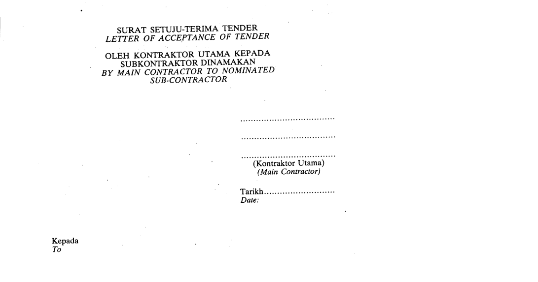Borak Qs Soft Copy Surat Setujuterima Tender Kontraktor Utama Kepada Sub Kontraktor Dinamakan