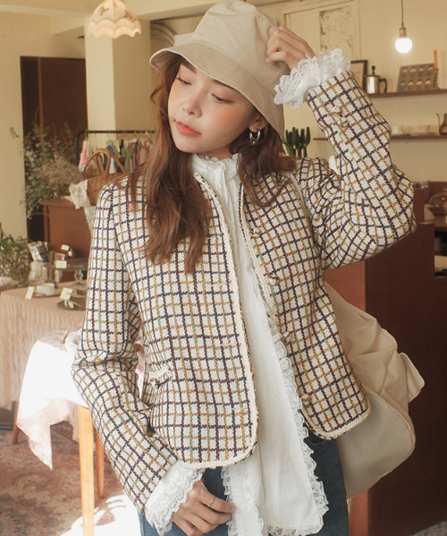 Single-Breasted Check Pattern Long Sleeve Jacket