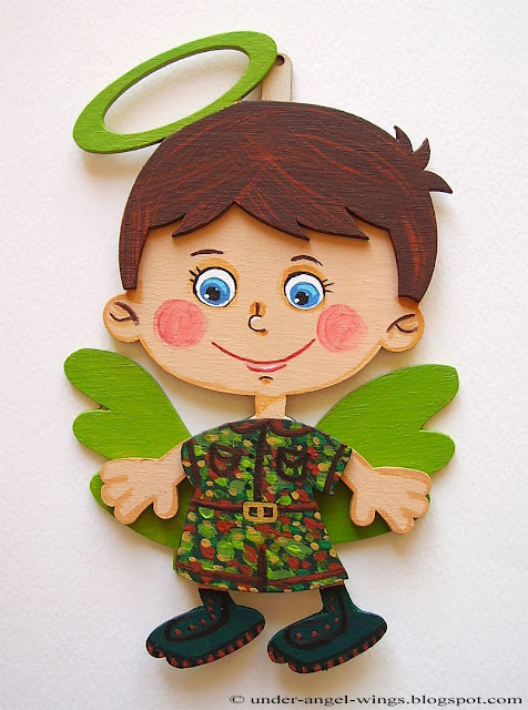 Painted wooden angel boy personalized custom