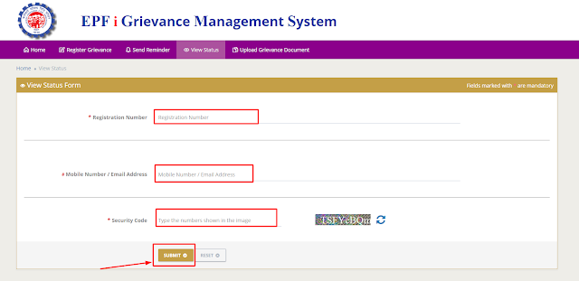 epfo grievance View Status