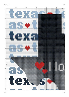 Texas map typography cross stitch pattern - Tango Stitch