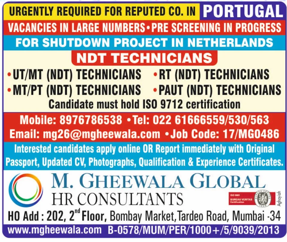 NDT Technicians Required for Portugal