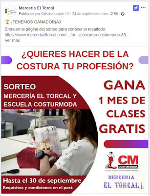 Post en Facebook del concurso Mercería el Torcal Costurmoda