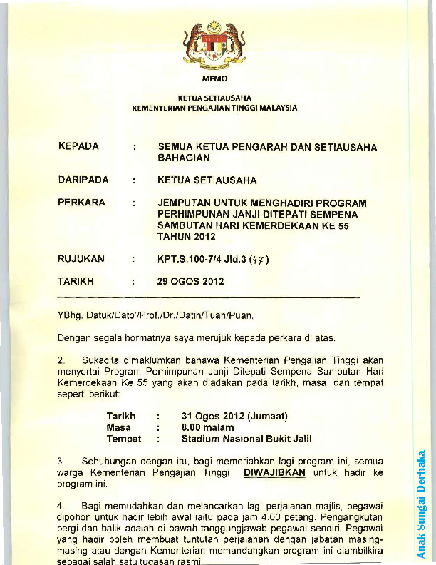 Contoh Surat Rasmi Tunjuk Sebab Kerajaan