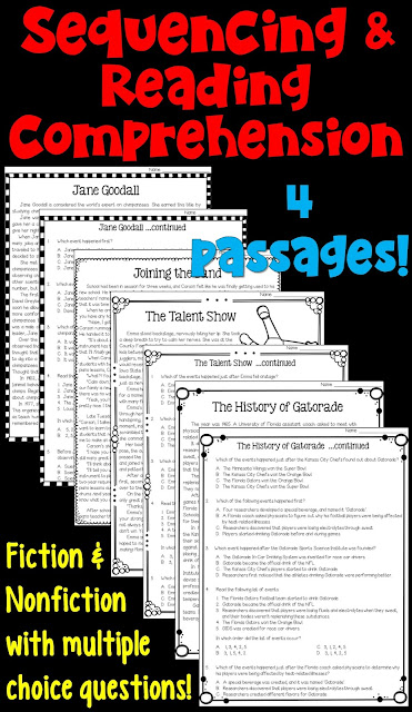 Sequencing and Reading Comprehension- this packet of worksheets is designed for upper elementary test prep.