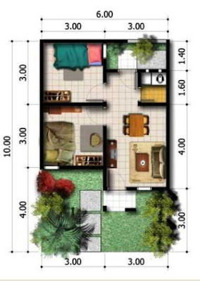 8 Model Denah Rumah Minimalis dengan 2 Kamar Tidur