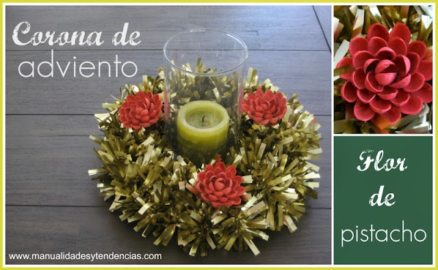 DIY Corona de adviento hecha con materiales reciclados y espumillón