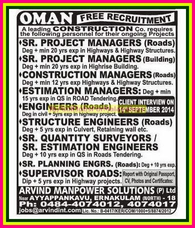 Oman Leading construction Jobs - Free Recruitment