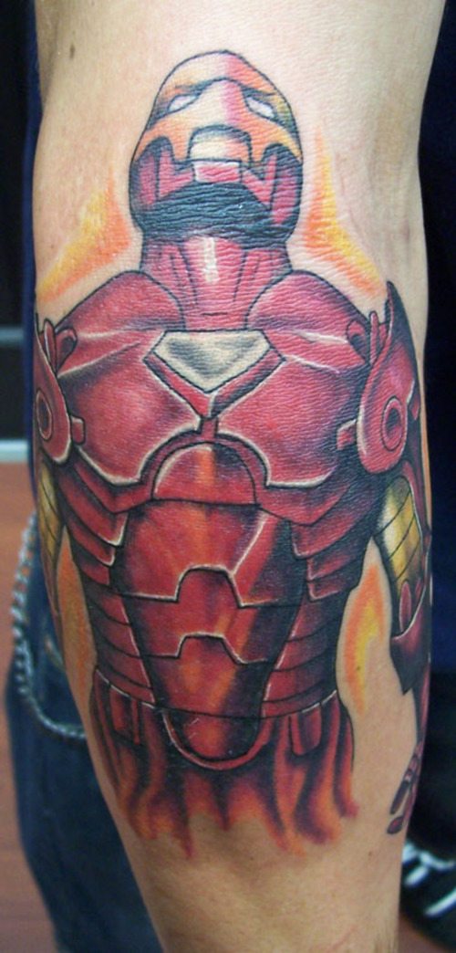 Comic book iron man tattoo.