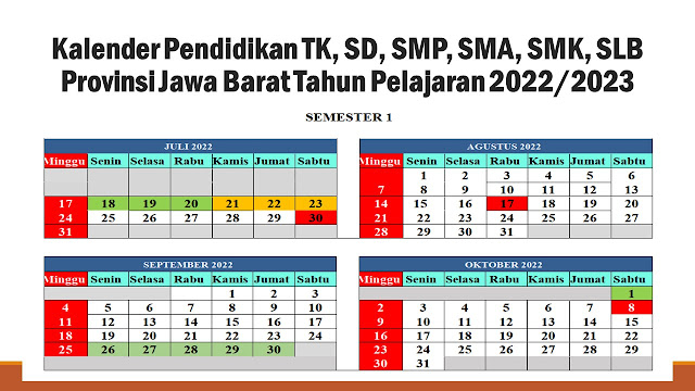 Kalender Pendidikan TK, SD, SMP, SMA, SMK, SLB Provinsi Jawa Barat Tahun Pelajaran 2022/2023