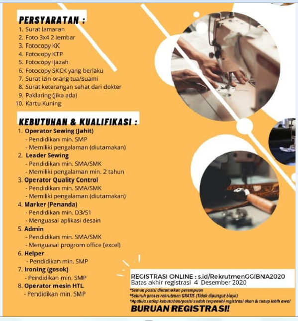 Loker Banjarnegara Lulusan Smp Di Pt Gistex Garmen Indonesia Banjarnegara Lowongan Kerja Banjarnegara Loker Banjarnegara Net