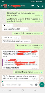 Airtime to cash transaction screenshot