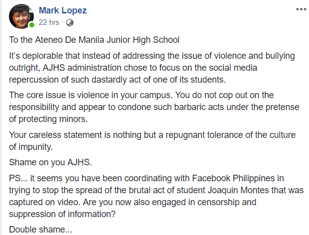 Radio commentator hits Ateneo de Manila JHS: Shame on you ADJHS