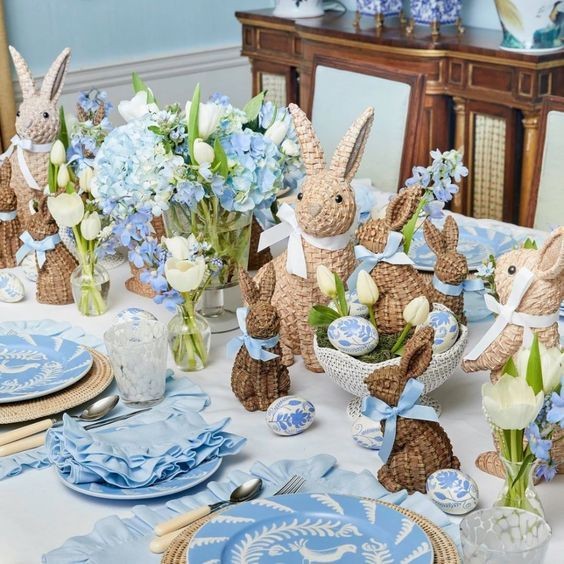 blue Easter bunny table settings ideas