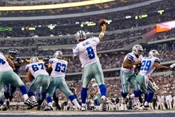 06 November 2011: Quarterback (9) Tony Romo of the Dallas Cowboys passes the ball against the Seattle Seahawks during the first half of the Cowboys 23-13 victory over the Seahawks at Cowboy Stadium in Arlington, TX.