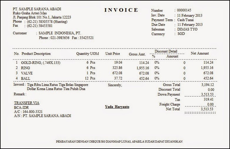 Contoh Membuat Surat Invoice  contoh invoice pembayaran 