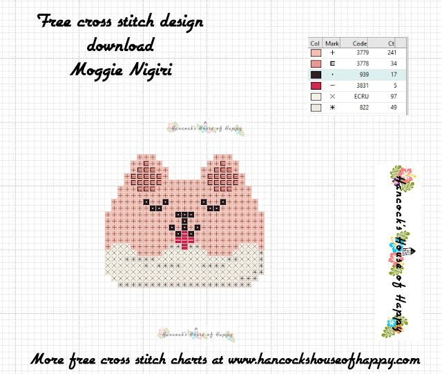 Sushi Cat Cross Stitch Design: Kawaii Salmon Nigiri Free Cross Stitch Pattern to Download