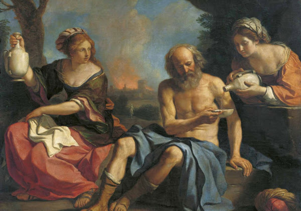 Loth and his daughters by Giovanni Francesco Barbieri (Guercino), Illustrated Bible Stories, Old Testament Stories, Religious art, Sacred art, Hebrew events