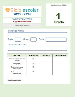 Examen Trimestral Primer grado Segundo Trimestre 2023-2024