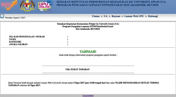 Surat Tawaran Uitm 2018