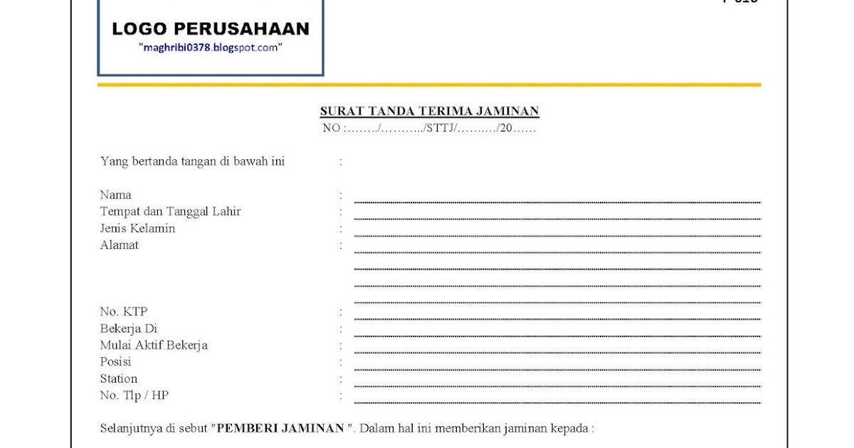 MAGHRIBI : Form-Form Pengendalian: FORM TANDA TERIMA JAMINAN