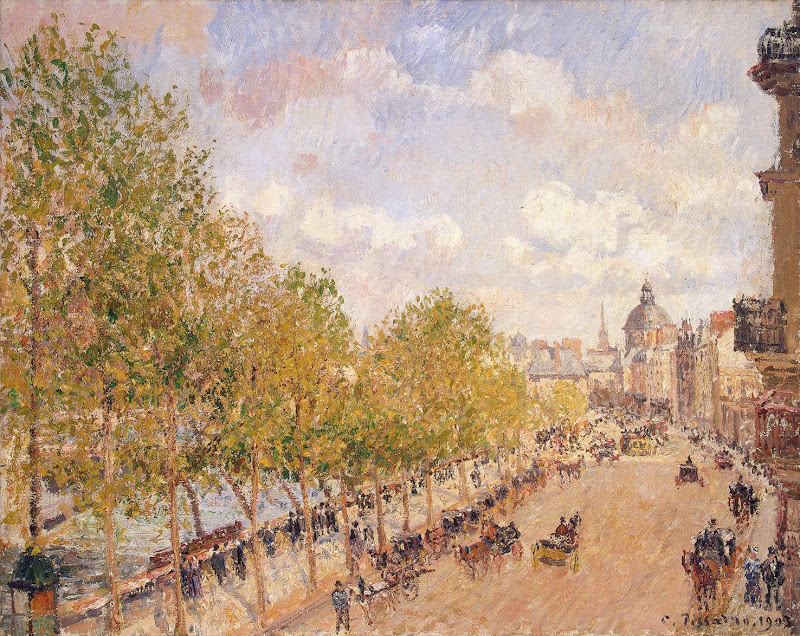 Quai Malaquais, Sunny Afternoon by Camille Pissarro - Cityscape, Landscape Paintings from Hermitage Museum