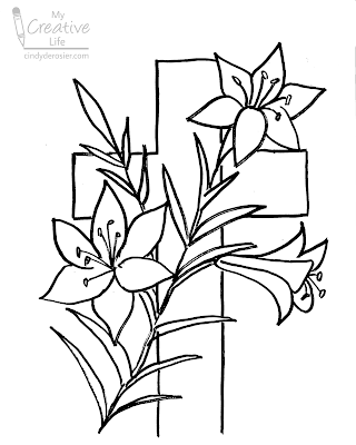 Easter lilies with cross uncolored