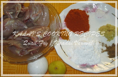 Quail Fry / Kaadai Varuval Ingredients 