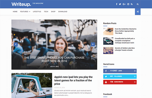 Download WriteUp Blog, News and Magazine Blogger Template