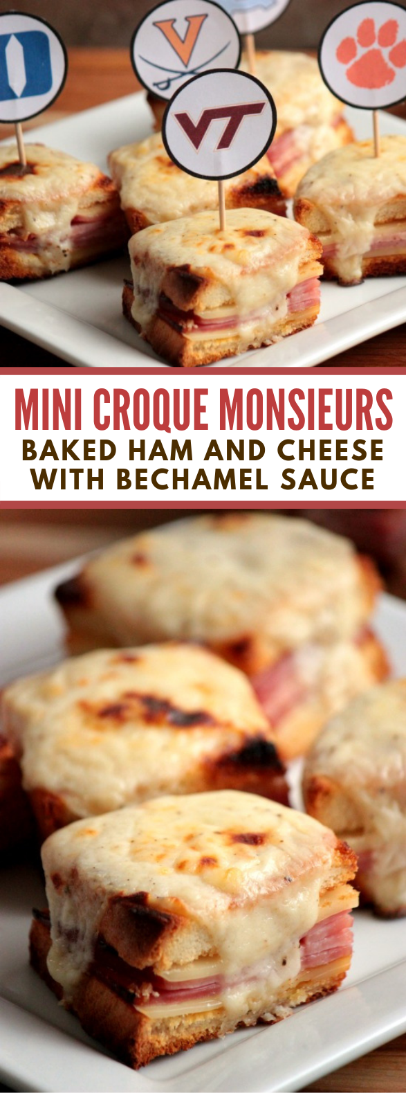 MINI CROQUE MONSIEURS { BAKED HAM AND CHEESE WITH BECHAMEL SAUCE}  #lunch #sandwiches
