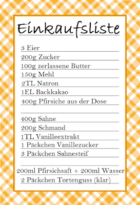 einkaufsliste kuchen, pfirsichkuchen, rezept, backen, sommerkuchen, sommertorten, fruchtige kuchen, fruchtige torten, einfache kuchenrezepte