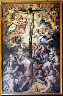 Giorgio vasari, crocifissione con le virtù secondo sant'anselmo, 1567,