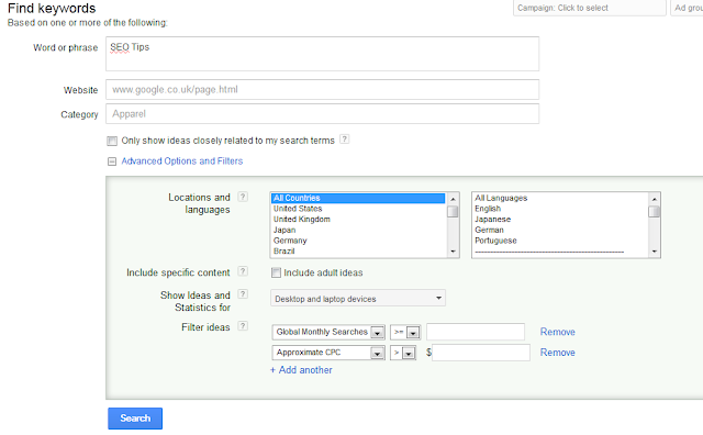 How To Use Google Adwords Keyword Tool For SEO | Blogger ...
