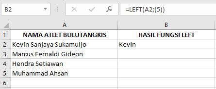 Langkah-Langkah Memasukkan Fungsi LEFT pada Microsoft Excel