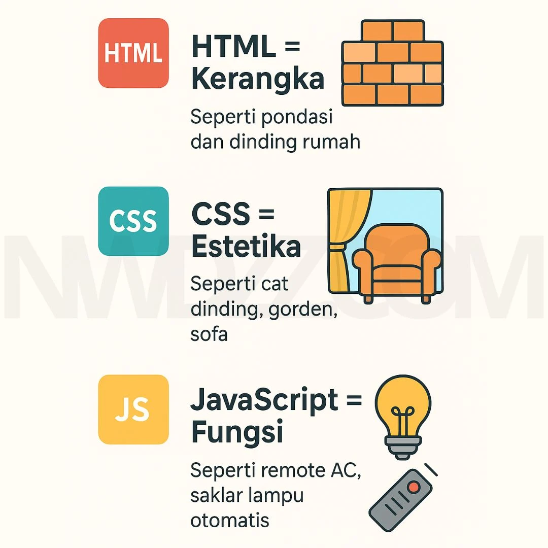 HTML, CSS, JavaScript Analogi Rumah - HTML, CSS, dan JavaScript Pengertian & Fungsinya yang Wajib Diketahui Pemula
