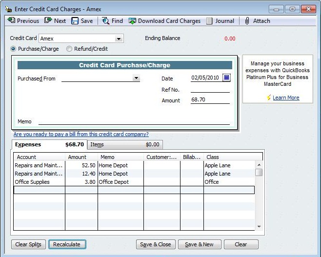 Entering Credit Card Charges in QuickBooks® - | Quickbooks ...